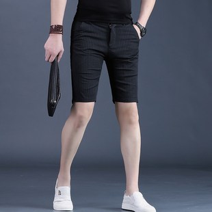 5分男裤 五分休闲裤 马裤 男装 夏季 子薄款 中裤 潮流修身 男士 条纹短裤