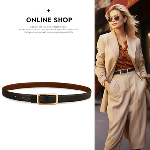 牛仔裤 饰配裙西装 带高级感 腰带装 皮带女真皮牛皮黑色简约百搭时尚