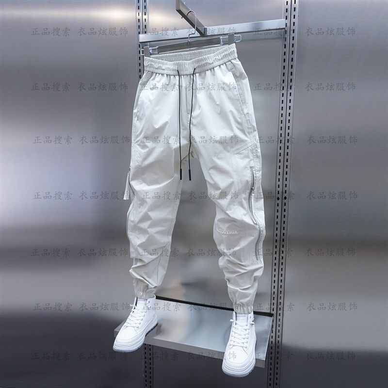 夏季薄款男士休闲裤纯色刺绣宽松束脚哈伦裤拉链拼接百搭小脚裤