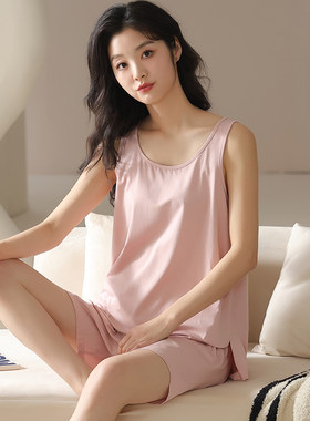 夏季背心睡衣女莫代尔棉绸无袖短裤套装2025新款夏天可外穿家居服