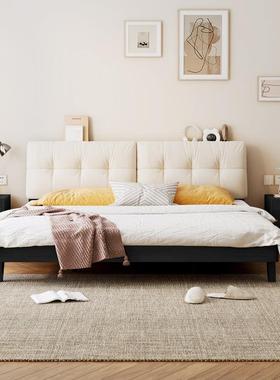 复208#古黑色云朵全实木床1.床包8米双人小户型.15m单人主卧带软