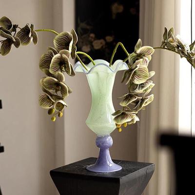 轻奢级感脚玻璃花瓶摆件式中高古客厅高法桌面插QL118A花装饰样板