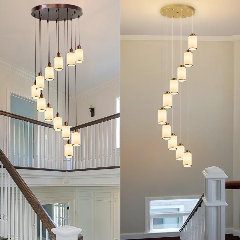 中空新中简905约旋楼转楼长吊灯复式楼客厅间别墅创意梯梯式吊灯