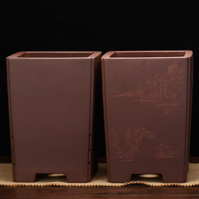 宜兴紫砂花盆高四方签筒兰花盆君子兰绿萝蕙建兰园艺绿植厂家