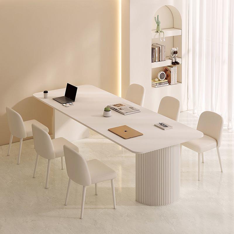 奶油风岩板会议桌长桌现代简约轻奢洽谈纯白2m工作台长条桌椅组合