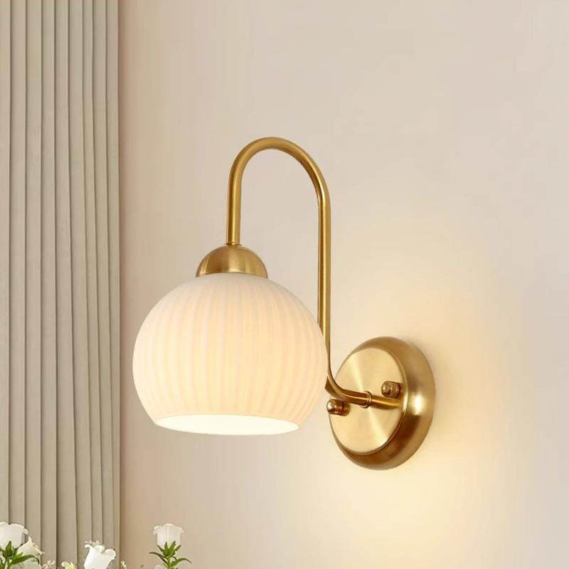 卧室床头壁灯vintage中古奶油风壁灯书房客厅过道复古玻璃壁灯