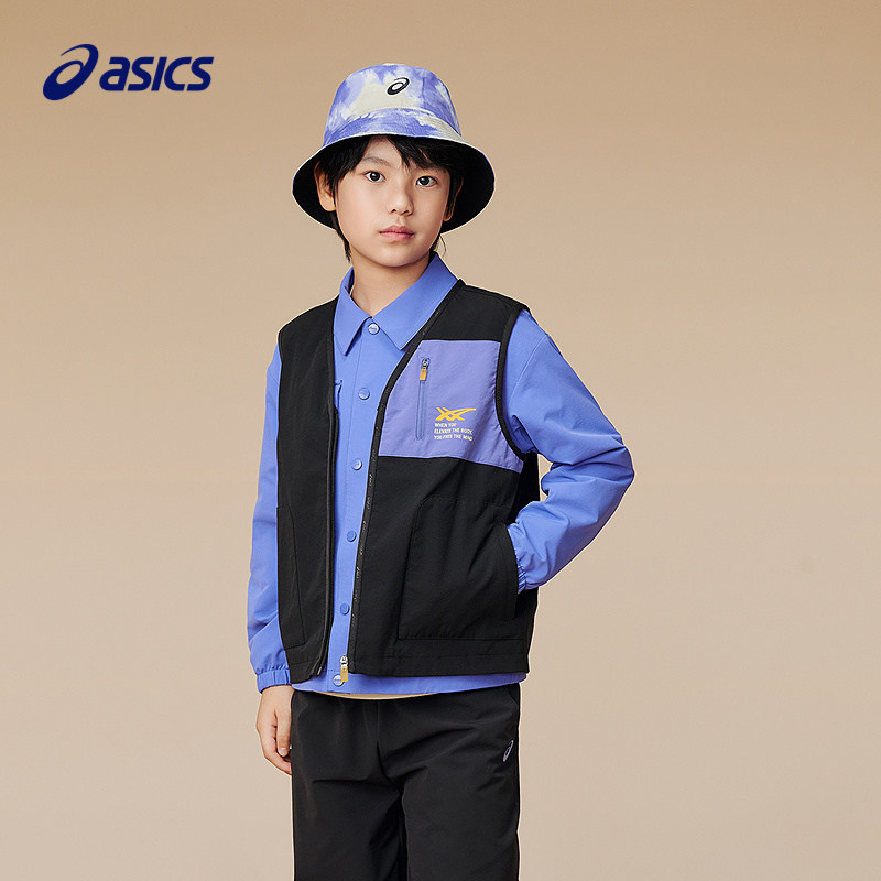 ASICS/亚瑟士儿童2025年新款中大童三防潮酷马甲柔软舒适时尚印花