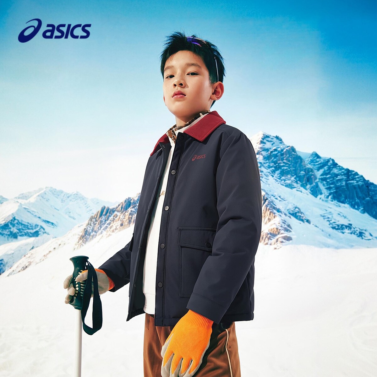 asics/亚瑟士童装男女26年冬季新款灯芯绒拼接翻领三防保暖羽绒服
