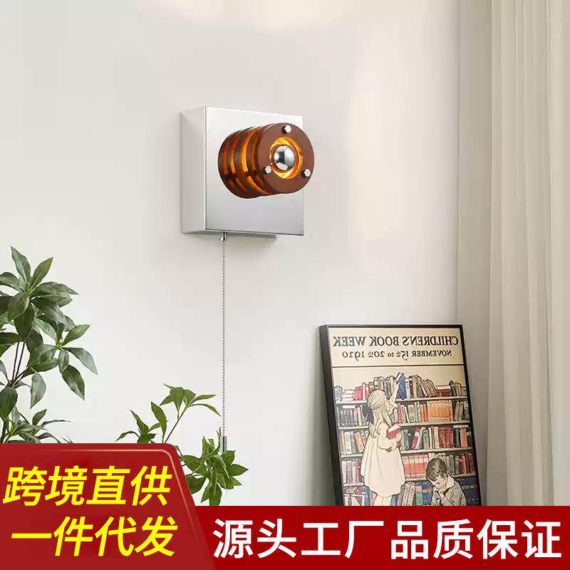 复古卡片机创意壁灯北欧工业风实木拉线民宿咖啡店怀旧氛围小壁灯
