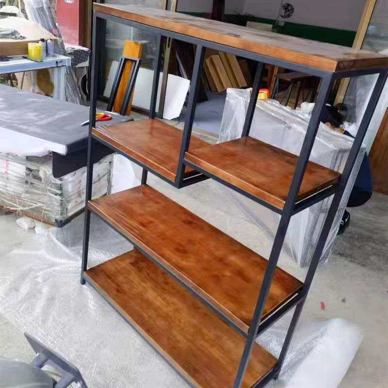 实木置物架多层落地书架客厅收纳架搁板铁艺展示陈列架复古原木架