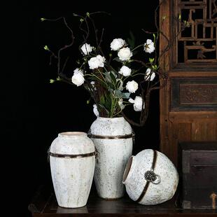 景德镇土化羽陶瓷花瓶白泡双耳陶罐居家仿古餐馆卧室摆件书房