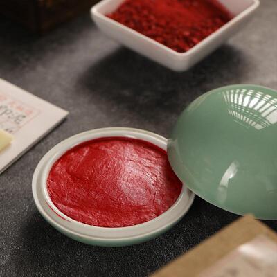 书画篆刻专用印泥朱砂书法文房四宝红色锦盒装朱磦黄磦印泥