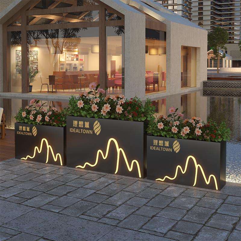 户外花箱太阳能灯带房地产售楼部铁艺市政道路不锈钢外摆花槽组合