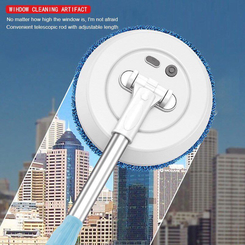 新款无线电动擦玻璃旋转干湿两用拖把天花板内外窗高空清洁器