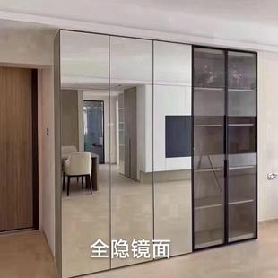 隐框镜面柜门无铜银镜超白镜钢化镀膜玻璃极窄平开柜门
