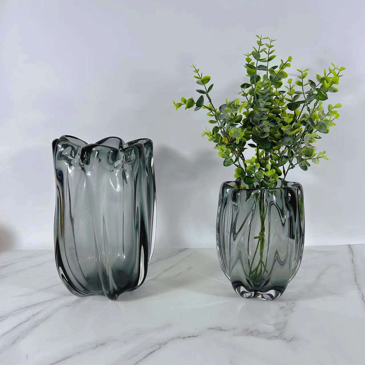 现代绿色杨桃琉璃花器售楼处客厅茶几餐厅餐桌装饰品摆件