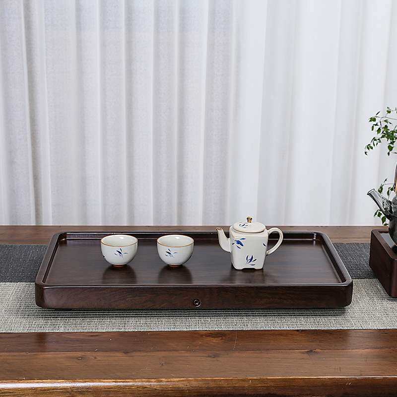 黑檀木纹茶盘竹子整块一体凹型排水茶杯茶海茶台茶桌竹制现代简约