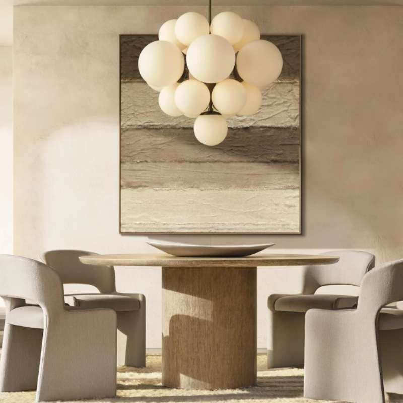 美式实木RH简约圆形桌餐椅组合家用餐厅家具酒店亚马逊出口工厂