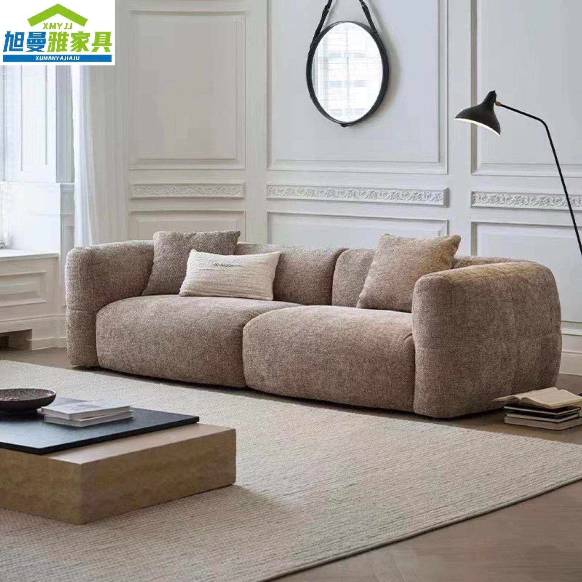 法式复古棕色奶油风别墅大平层布艺沙发组合小户型客厅大白沙发