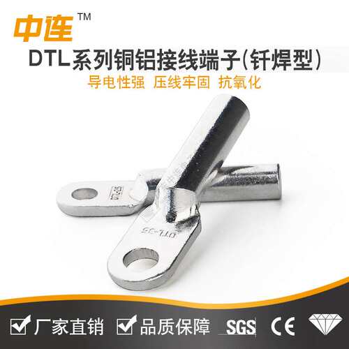 DTL10铜铝接线端子 铜铝线耳 T2紫铜镀锡线鼻子 DTL冷压接线端子
