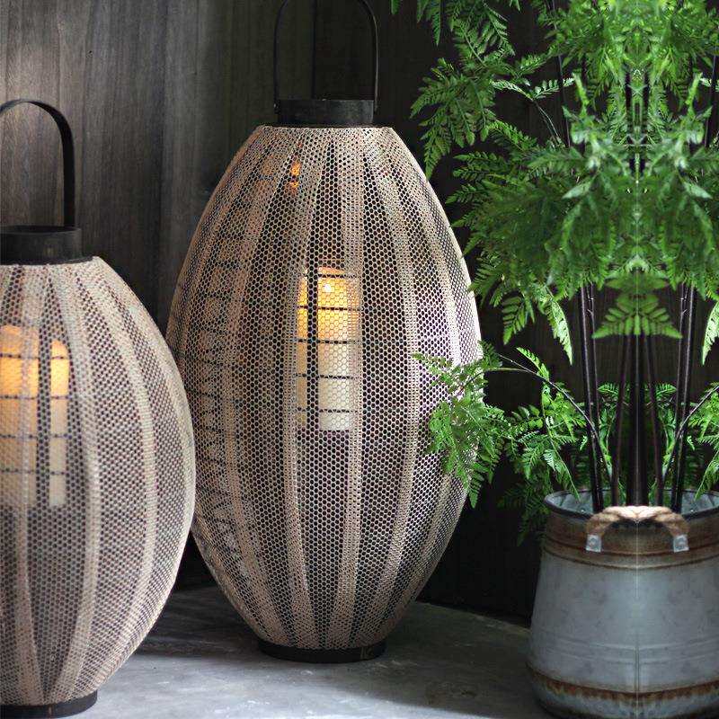 北欧落地风灯木质布面烛台灯笼售楼处民宿店面酒店花园庭院装饰品