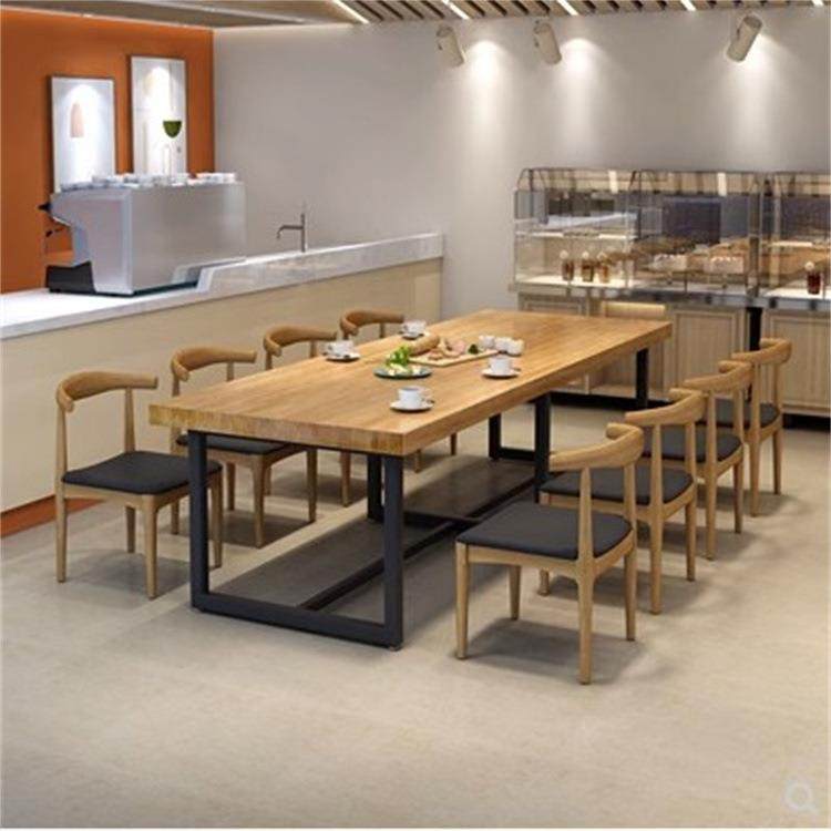 工业风实木铁艺大型餐桌椅组合8-12人商用饭店餐饮店面馆桌子1035