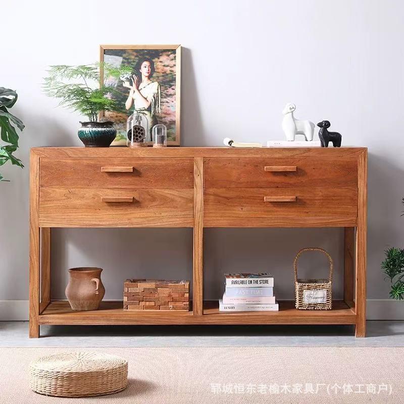 现代简约老榆木实木餐边柜客厅靠墙家用简约一体储物柜茶水酒柜子