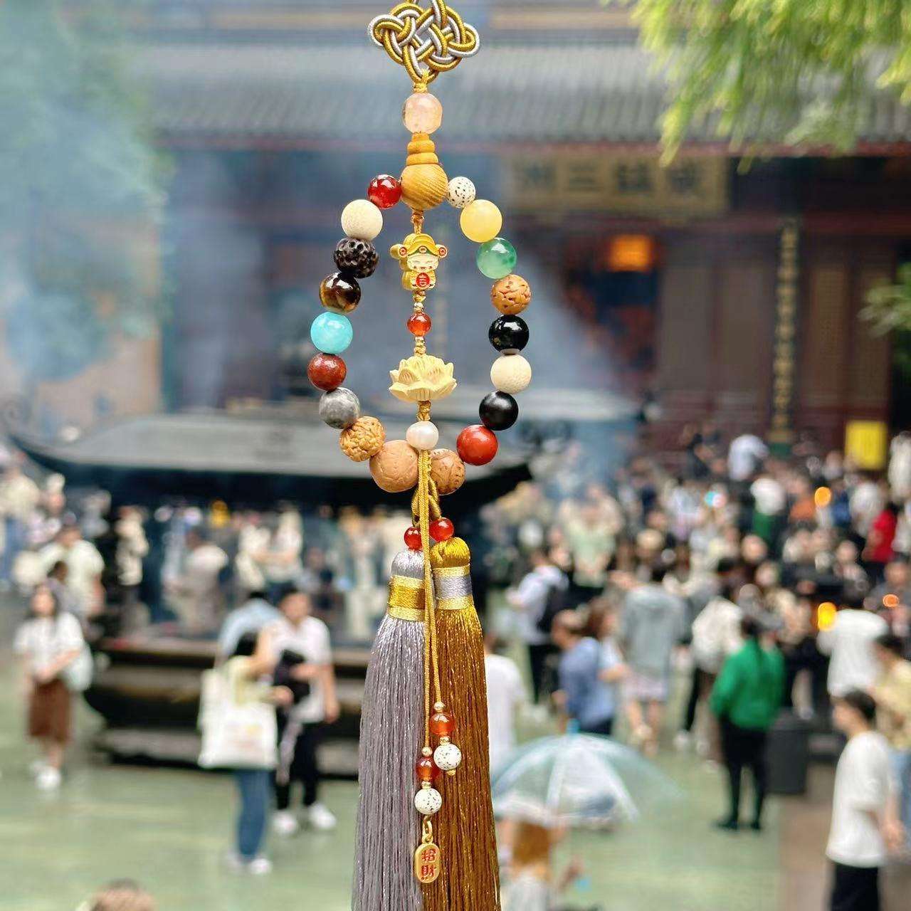 【十八籽车挂】财财殿新款 莲花挂坠 成双成对流苏