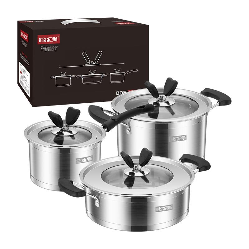 伯尔尼斯复底加厚不锈钢厨具三件套锅具汤锅煎锅奶锅 厂家直销