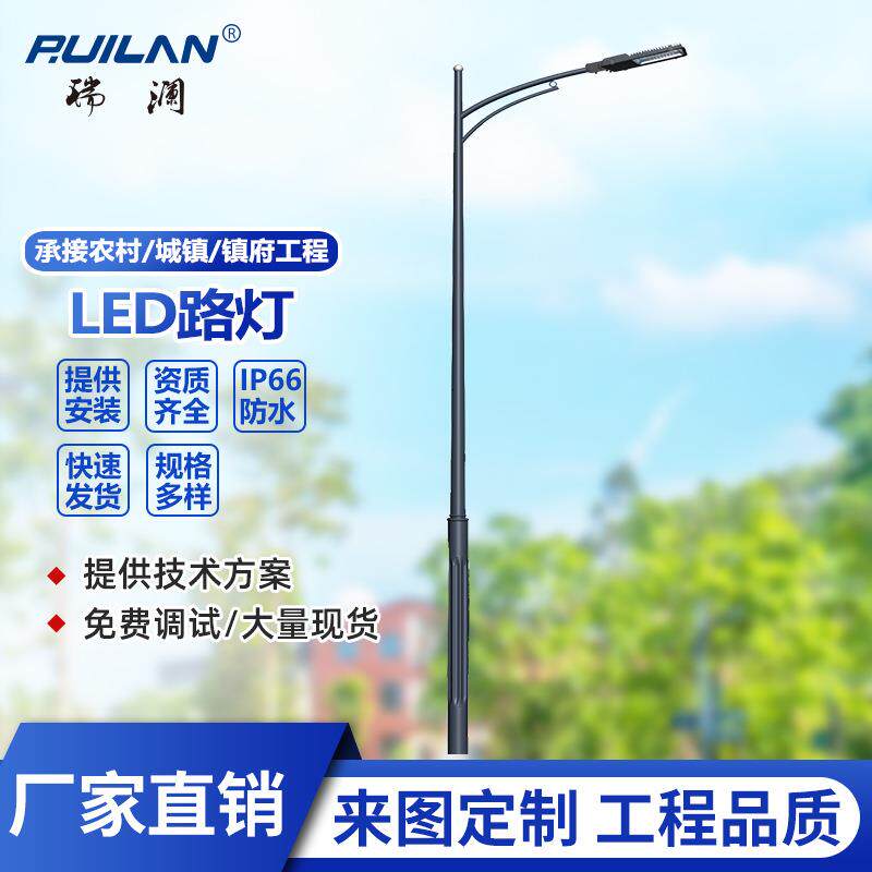 LED市电路灯单双臂6米8米10米12米路灯30W60W80W100W道路照明灯