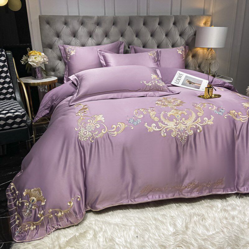 A9L奢华欧式贡缎婚庆四件套大红色床单被套结婚床上用品