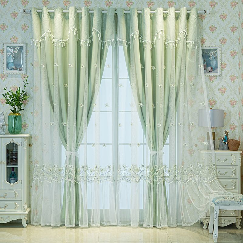 蕾丝绣花全遮光窗帘卧室少女梦幻帘客厅窗纱纱帘网红公主风飘窗帘