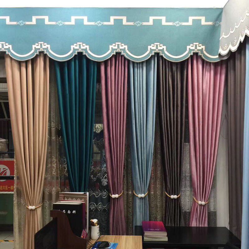 新中式雪尼尔帘头窗幔 卧室客厅落地飘窗帘窗幔成品帘头
