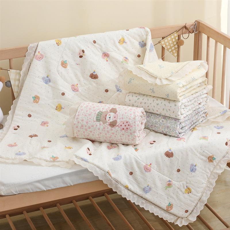 儿童卡通薄棉被子柔软荷叶边夹棉宝宝幼儿园午睡被新生儿空调被夏