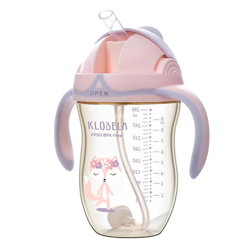 可拉贝拉PPSU婴幼儿学饮杯 宝宝超宽口滑盖吸管杯 双手柄防漏耐摔