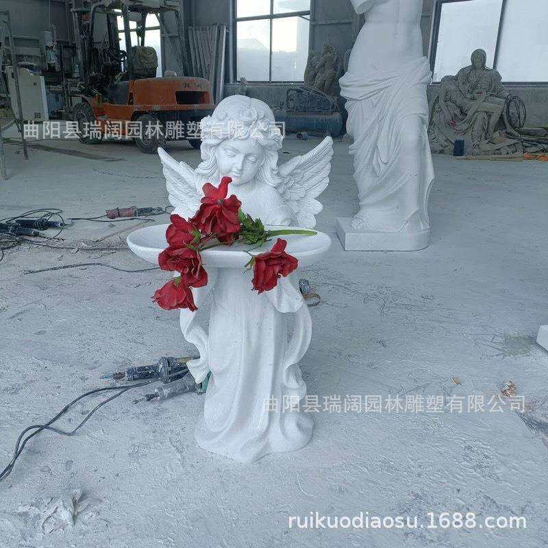 欧式墓碑汉白玉小天使雕像摆件天然大理石人物雕刻家居户外装饰品