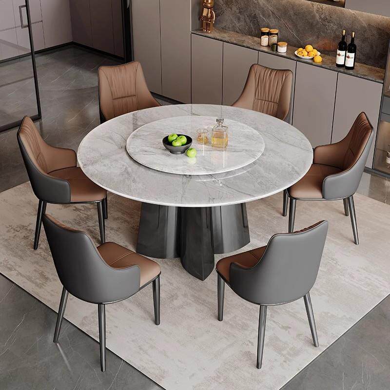 高端微晶石餐桌椅组合简约大理石圆桌小户型超晶石圆形家用饭桌