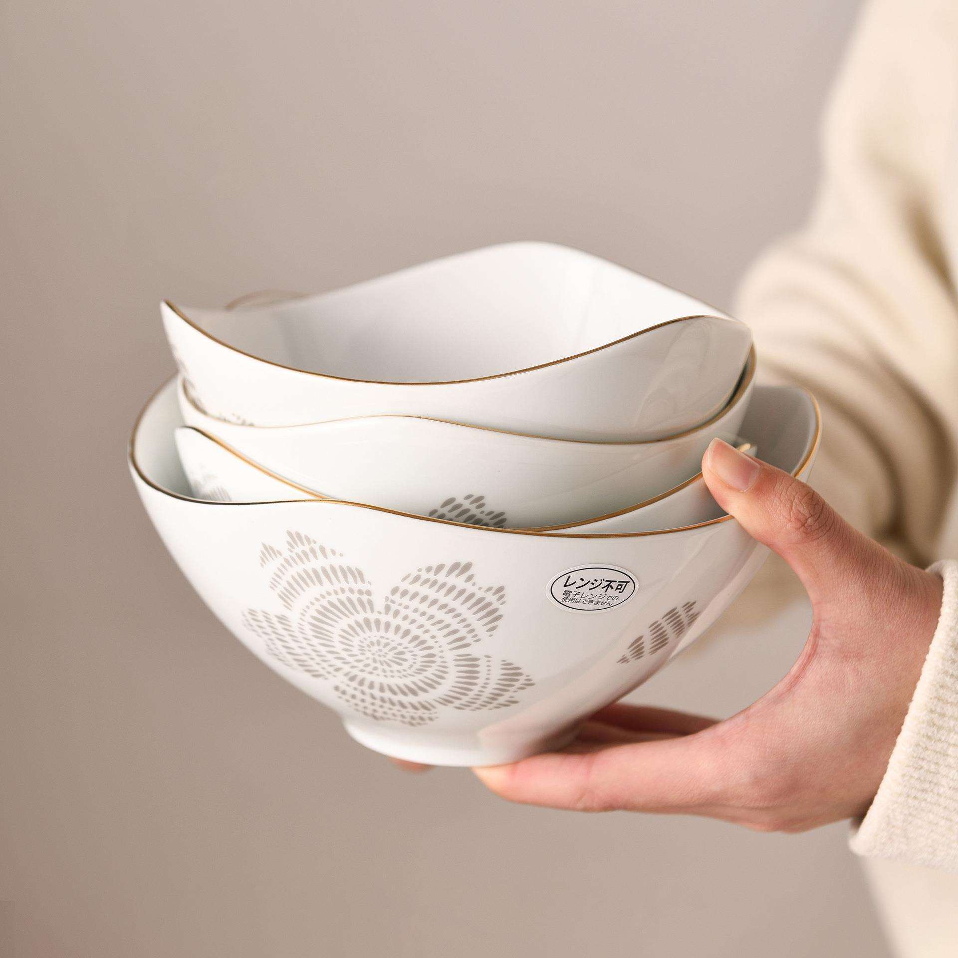 进口有田烧高颜值白色不规则斗笠陶瓷碗杯组家用汤碗茶缸马克杯