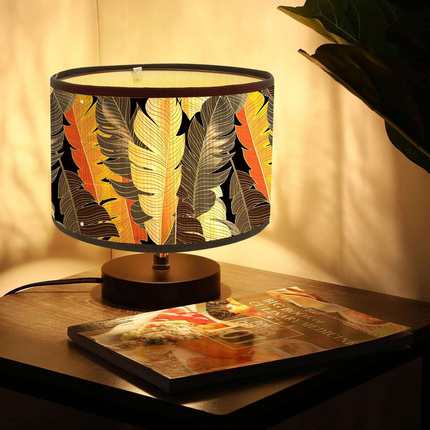 复古植物树叶鼓型竹条灯罩台灯灯罩餐厅酒吧吊灯灯罩E27灯头配件