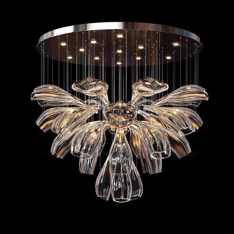 轻奢酒店大堂售楼部客厅吊灯设计师简约创意花瓣餐厅别墅复式吊灯