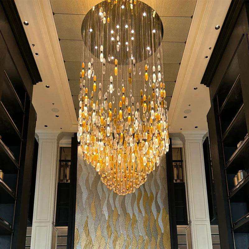 楼梯吊灯水滴艺术玻璃水晶长吊灯现代简约创意个性复式楼挑空别墅