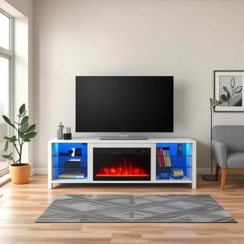 跨境家具家用客厅储物柜嵌入式装饰取暖器壁炉仿真火焰电视柜实木