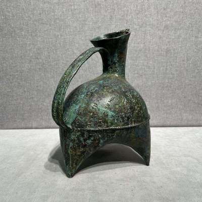 古青铜器商代三足铭文青铜斝摆件酒器古玩家居装饰工艺品摆件