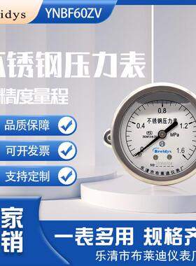 不锈钢压力表YNBF60ZV轴向带支架耐震压力表油压液压气压水压表
