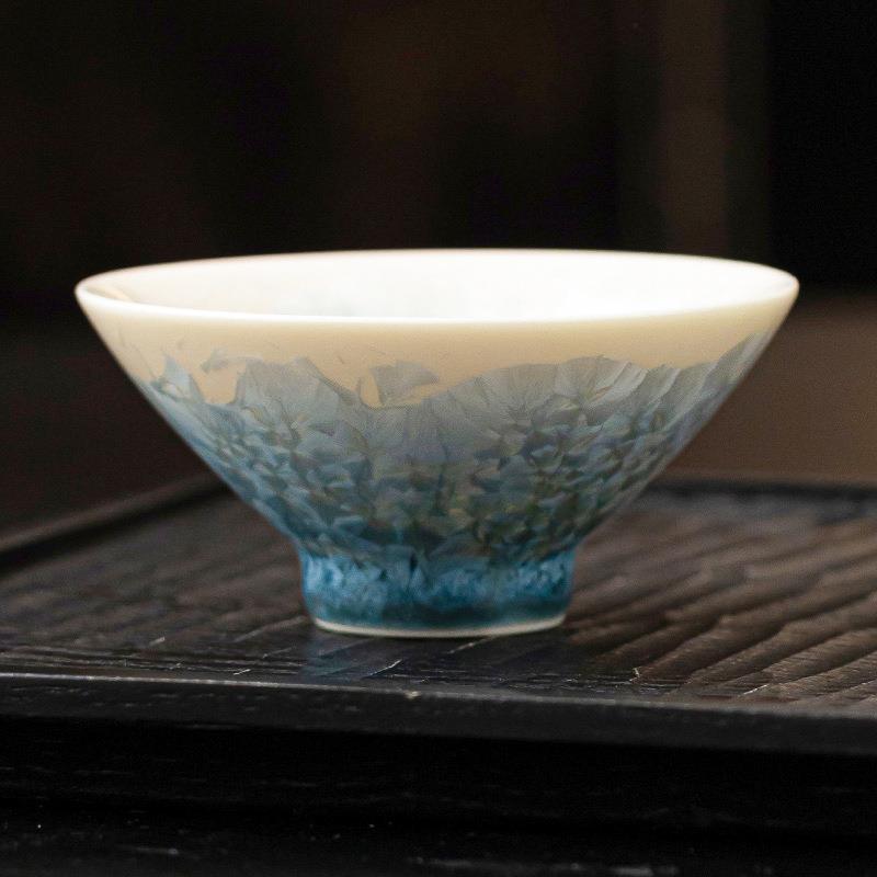 结晶釉高档主人杯单杯湖绿斗笠杯家用陶瓷茶杯喝茶专用杯品茗杯子