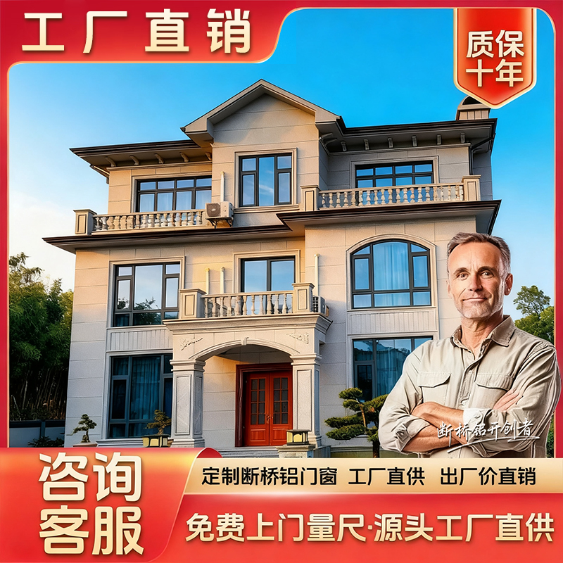 断桥铝门窗纱窗一体农村自建房定制隔音隔热系统封窗推拉平开窗户