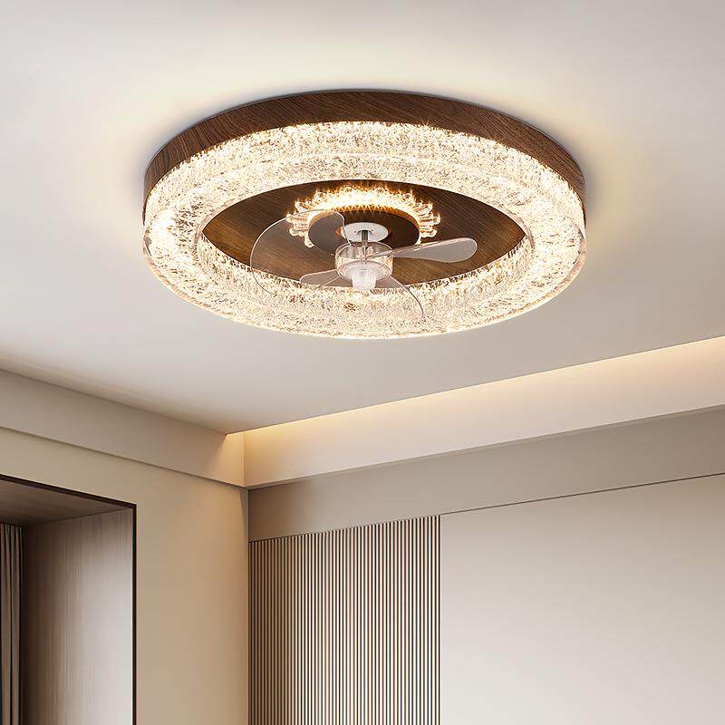 新中式风扇灯复古美式儿童电风扇吸顶灯静音护眼树脂胡桃木色灯具