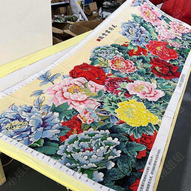 花开富贵十字绣成品不带框纯手工出售已绣好2024新款牡丹客厅高端