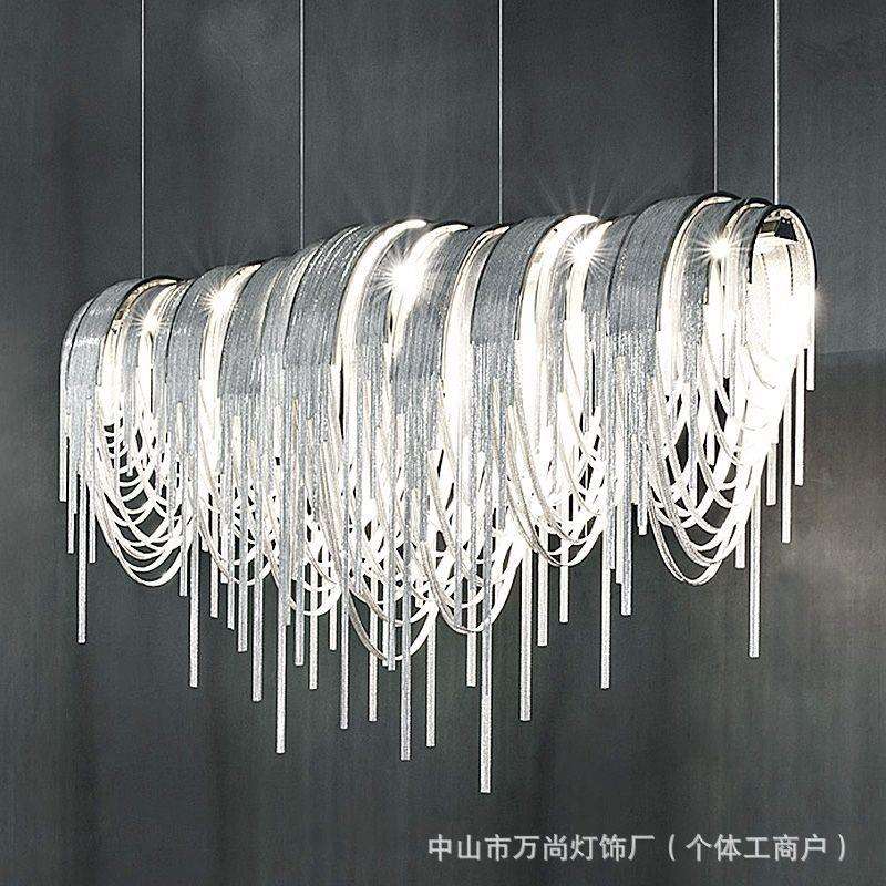 意大利设计师吊灯长方形餐厅饭厅岛台意式吧台别墅个性流苏艺术灯