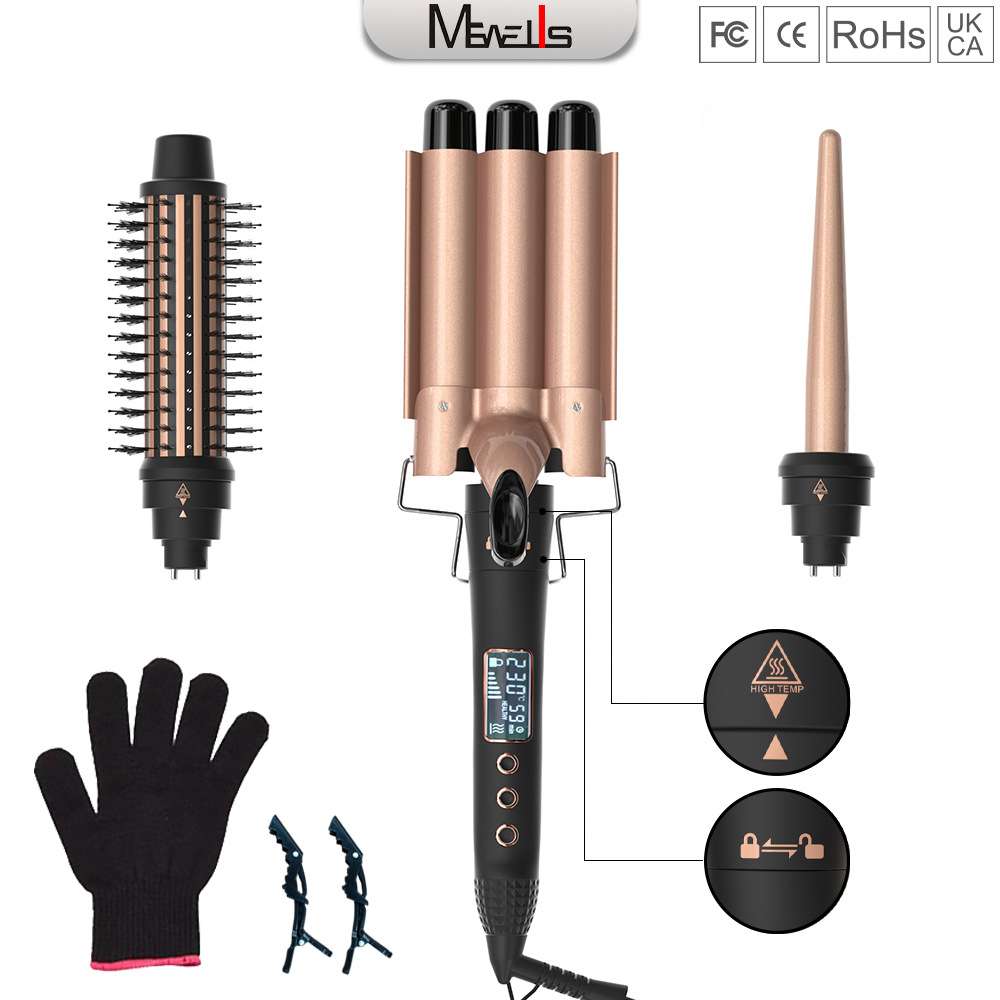 Mewells1002-3in1三合一卷发棒可换头卷发器蛋卷棒跨境直发梳锥管